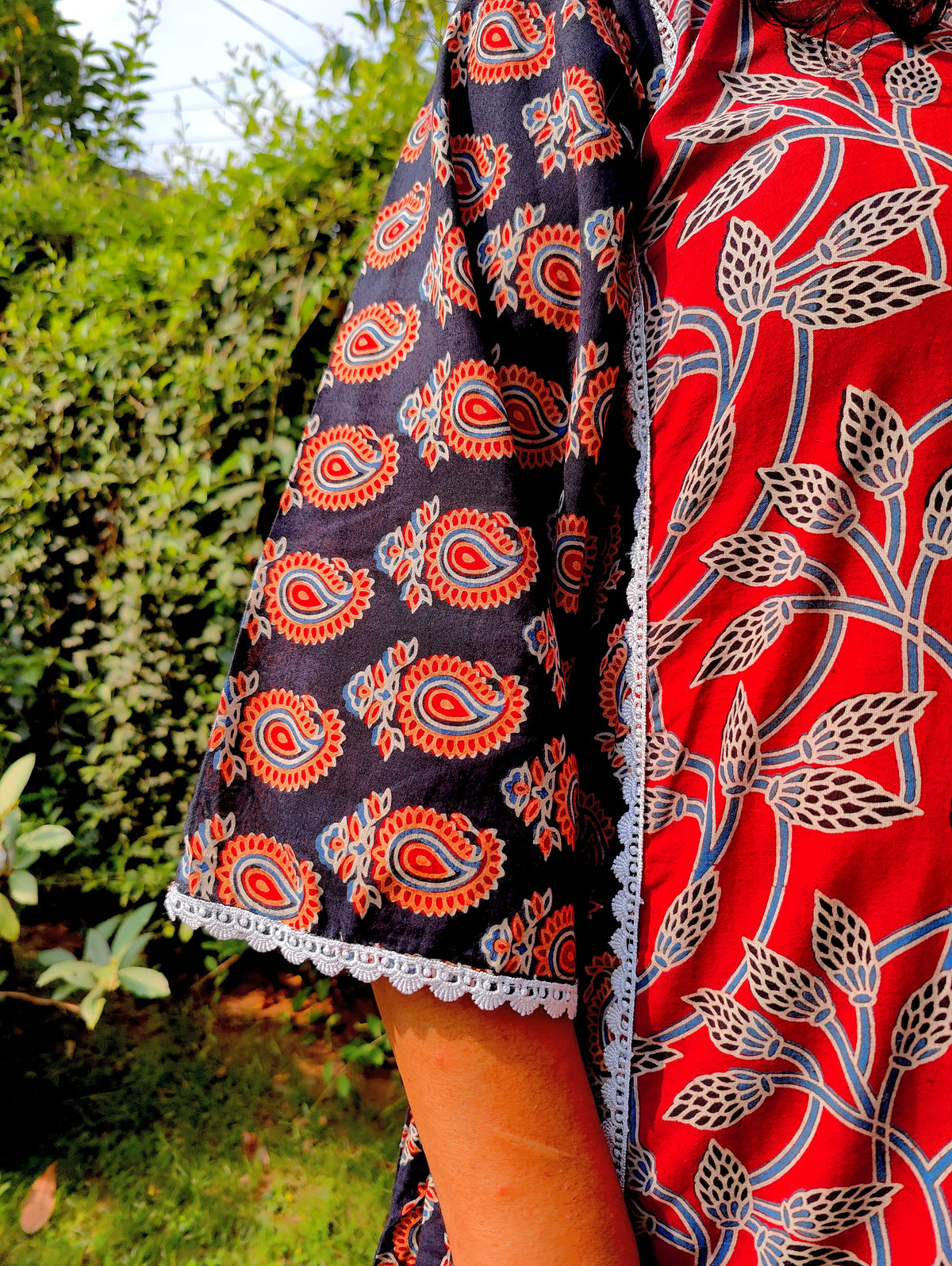 Maroon and Black Ajrakh Cotton Stitched Suit Set