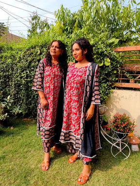 Maroon and Black Ajrakh Cotton Stitched Suit Set