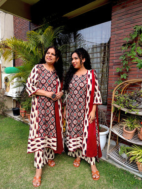 Cream Ajrakh Cotton Stitched Suit Set