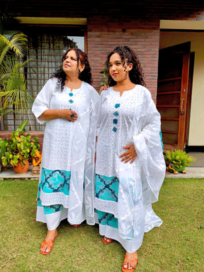 White Sindh Craft Embroidered Lace Stitched Suit Set