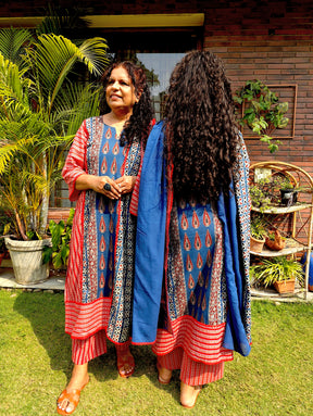 Blue Ajrakh Paisley Cotton Stitched Suit Set