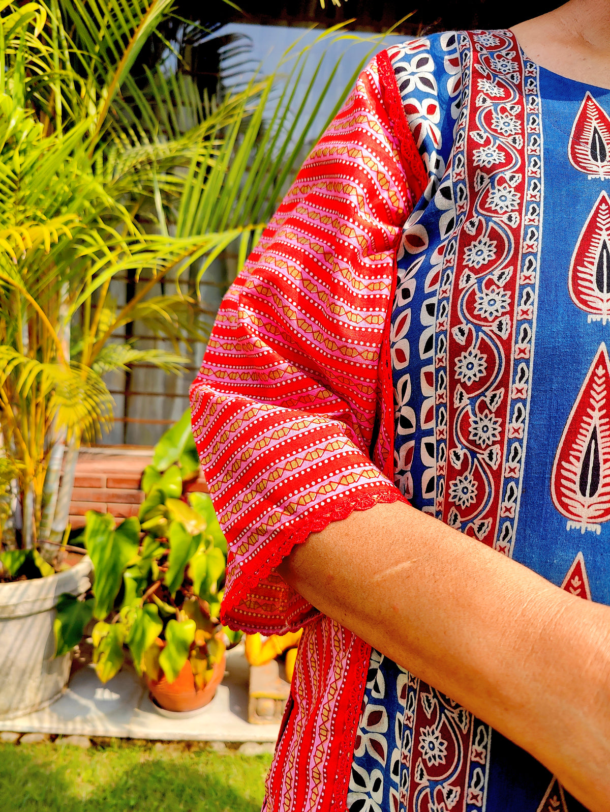 Blue Ajrakh Paisley Cotton Stitched Suit Set