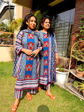 Blue Ajrakh Cotton Stitched Suit Set