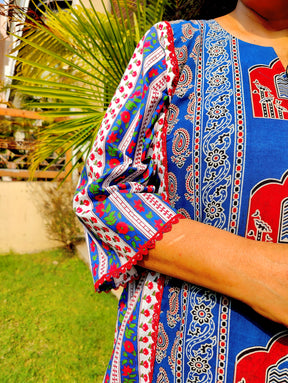 Blue Ajrakh Cotton Stitched Suit Set