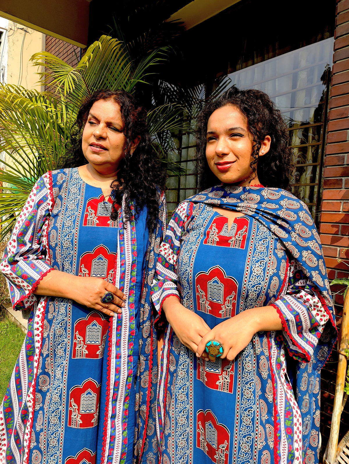 Blue Ajrakh Cotton Stitched Suit Set