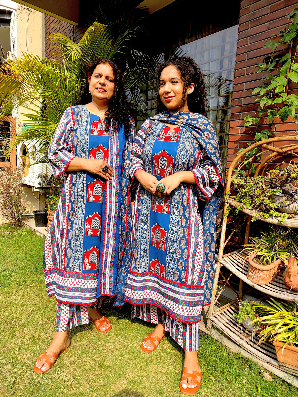 Blue Ajrakh Cotton Stitched Suit Set
