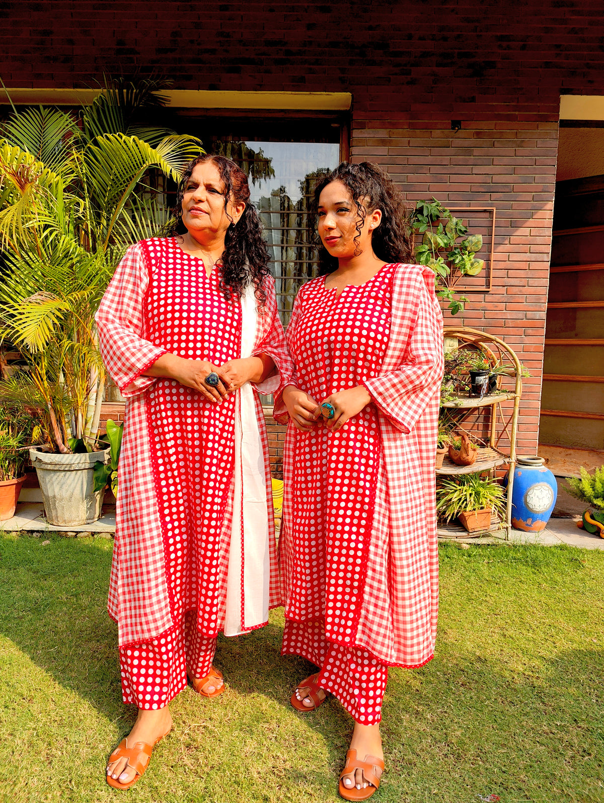 Red and White Polka Dot Cotton Stitched Suit Set