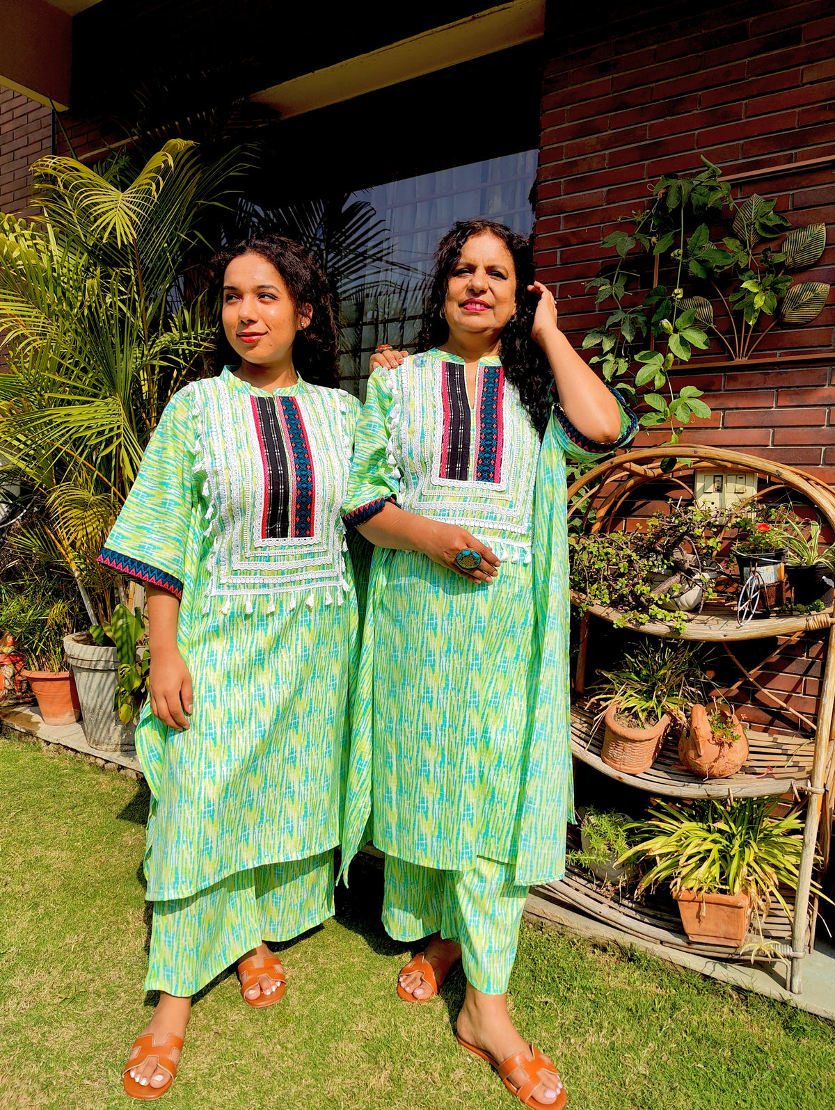 Lime Green Tie Dye Embroidered Cotton Stitched Co-Ord Set