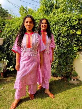 Pink Tie Dye Embroidered Cotton Stitched Co-Ord Set