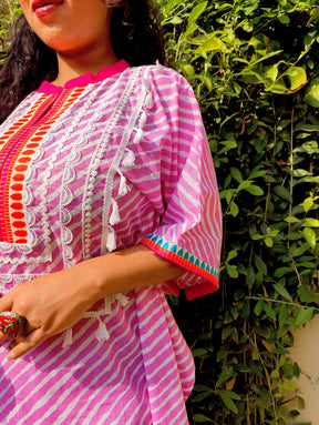 Pink Tie Dye Embroidered Cotton Stitched Co-Ord Set
