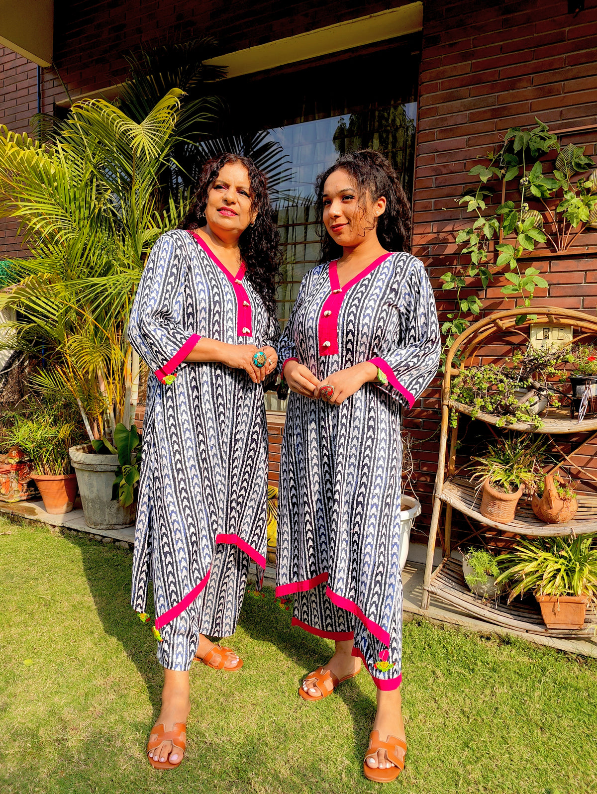 White and Blue Handblock Cotton Stitched Co-Ord Set