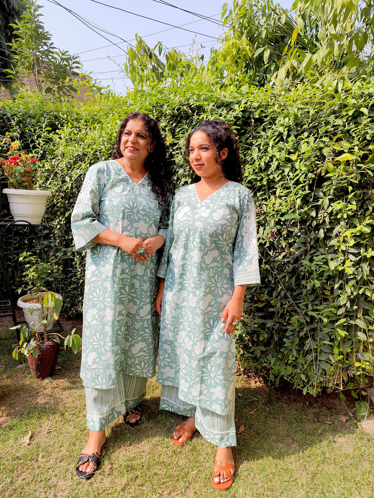 Green Digital Printed White Lace Cotton Stitched Co-Ord Set