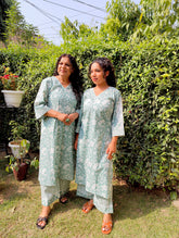 Green Digital Printed White Lace Cotton Stitched Co-Ord Set