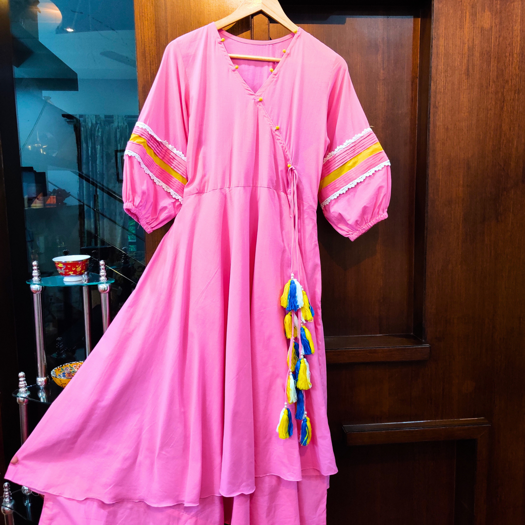 Pink Cotton Stitched Long Dress - Mom & You Clothing