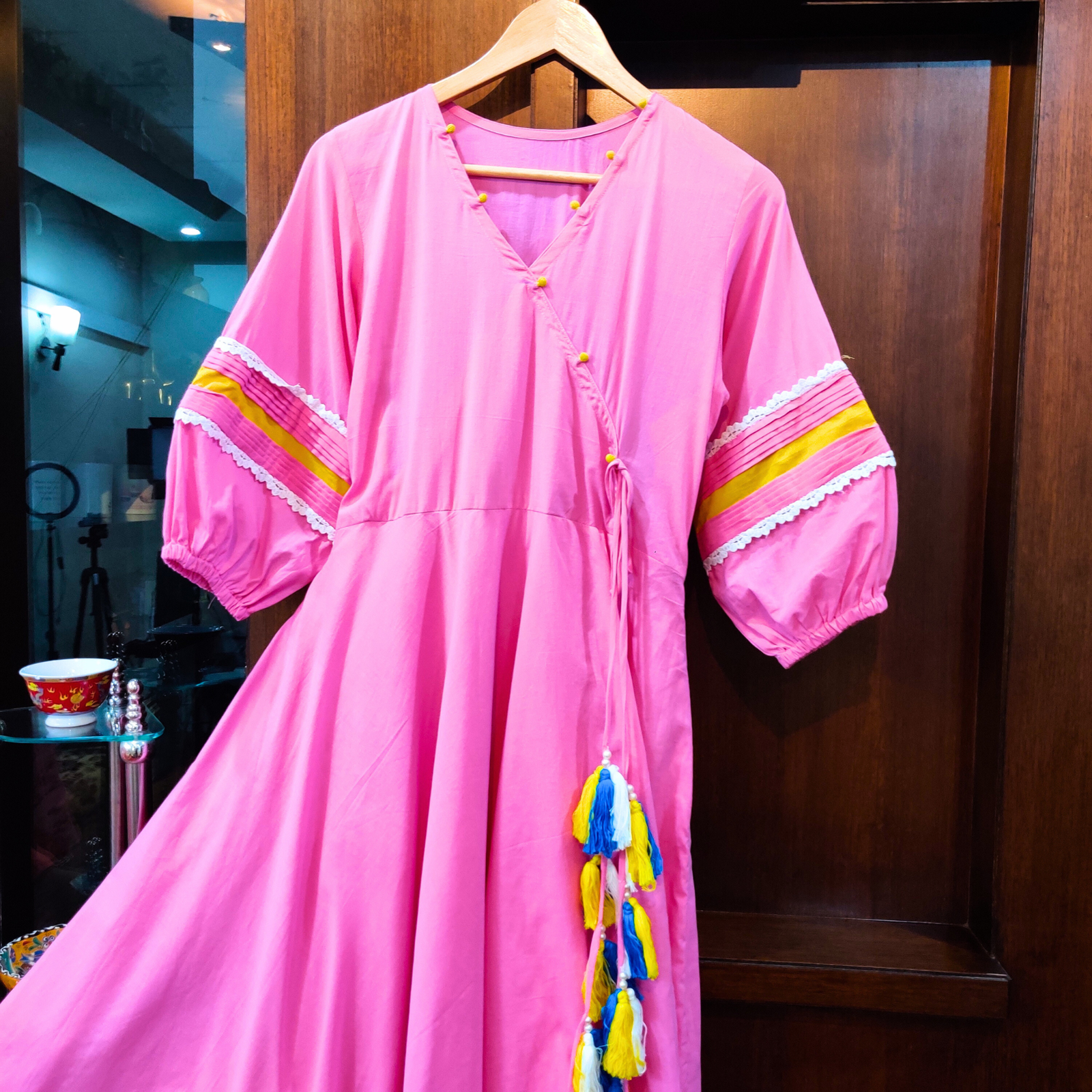 Pink Cotton Stitched Long Dress - Mom & You Clothing