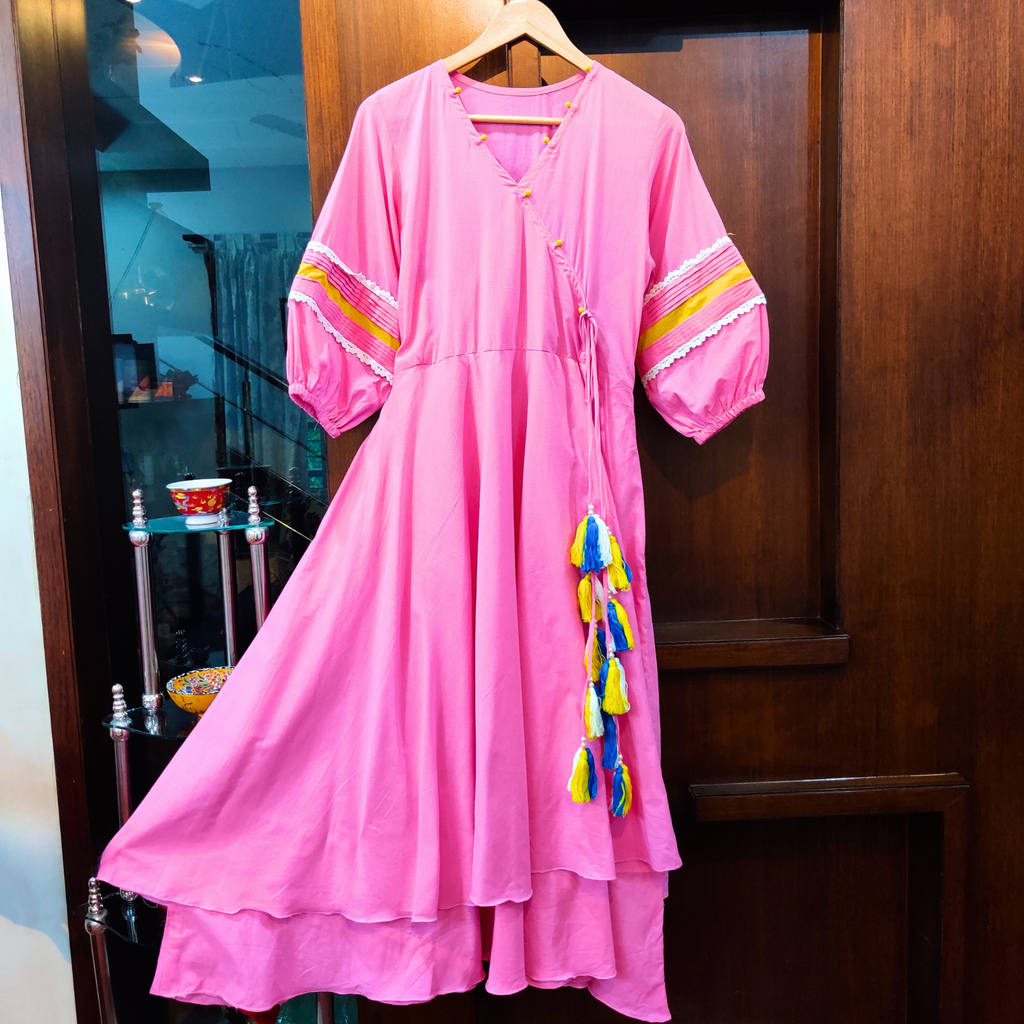 Pink Cotton Stitched Long Dress - Mom & You Clothing