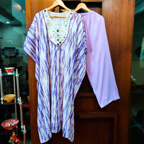 Purple and White Tie Dye Kurta Kaftan Georgette Stitched Co-Ord Set - Mom & You Clothing