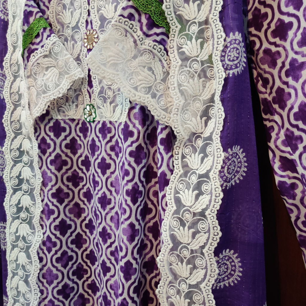 Purple and white Digital Printed Cotton Stitched Suit Set - Mom & You Clothing