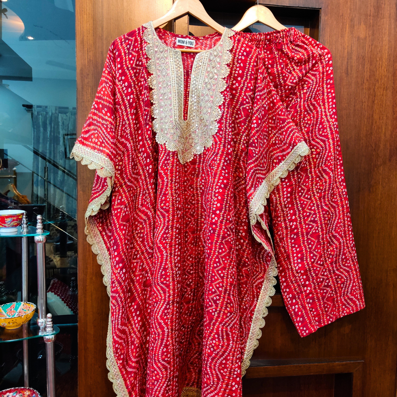 CANDY RED BANDHEJ KURTA SET