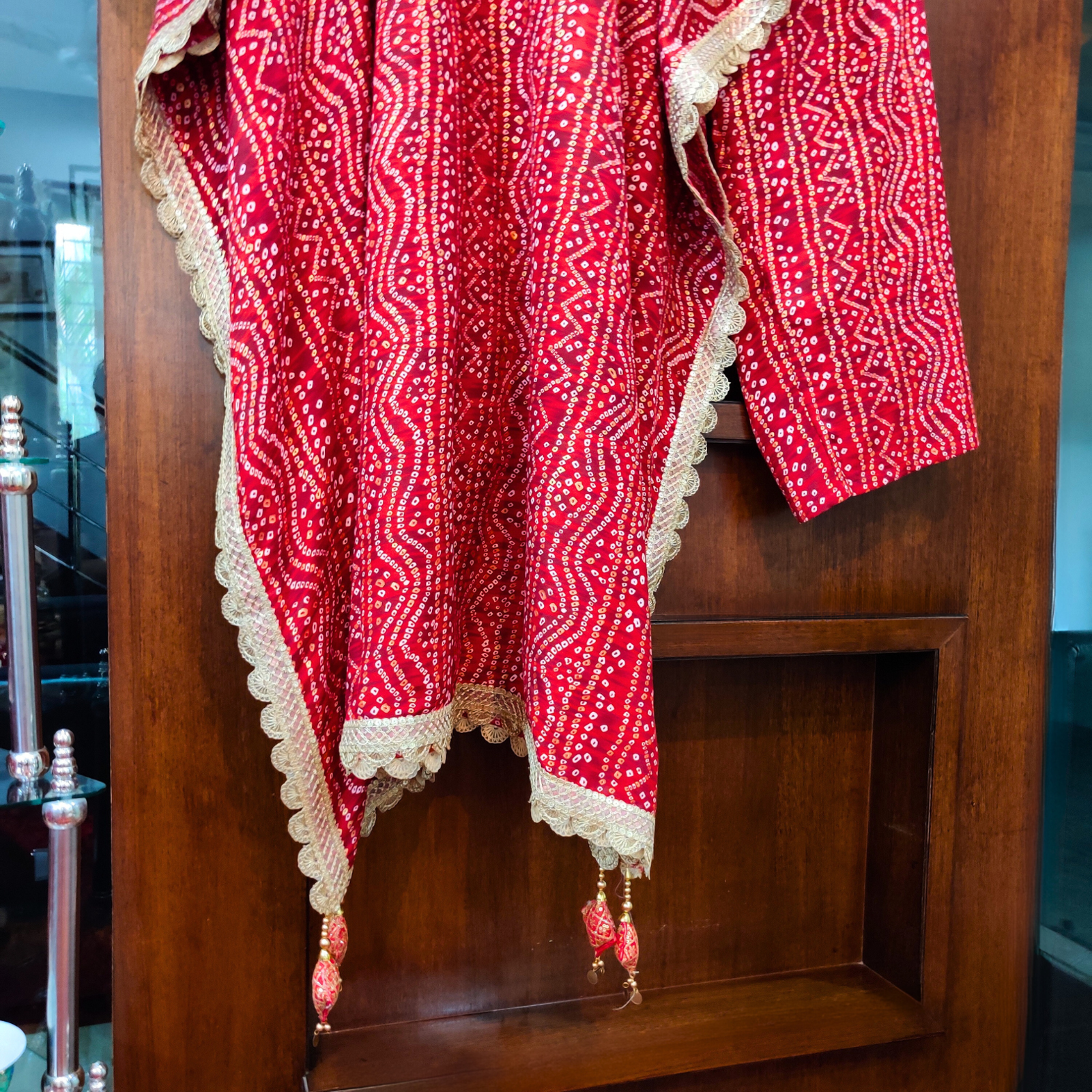 Red Bandhej Flowable Cotton Kurta Kaftan Stitched Co-Ord Set - Mom & You Clothing