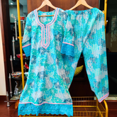 Sky Blue Handblock Cotton Stitched Co-Ord Set - Mom & You Clothing