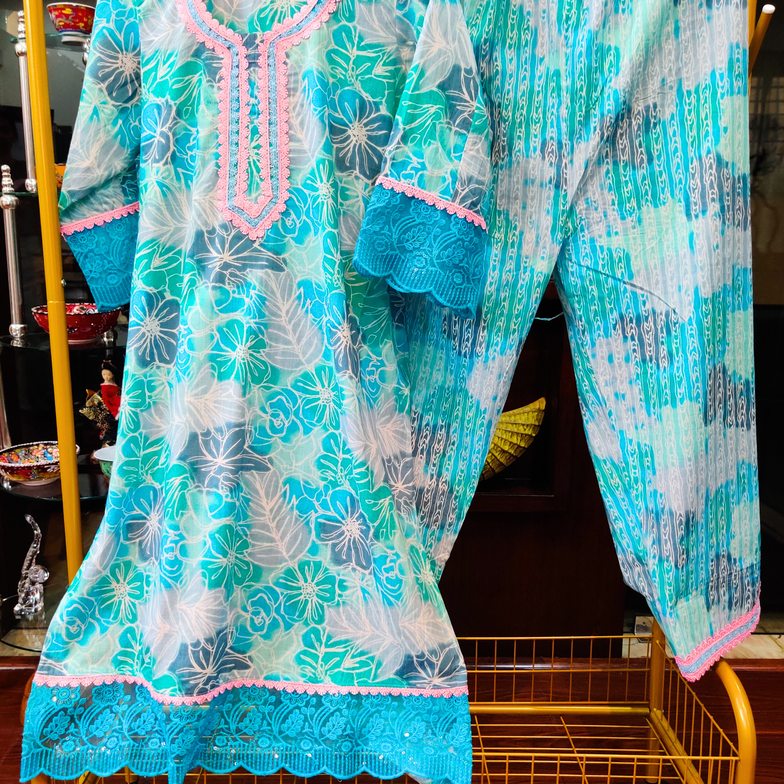 Sky Blue Handblock Cotton Stitched Co-Ord Set - Mom & You Clothing