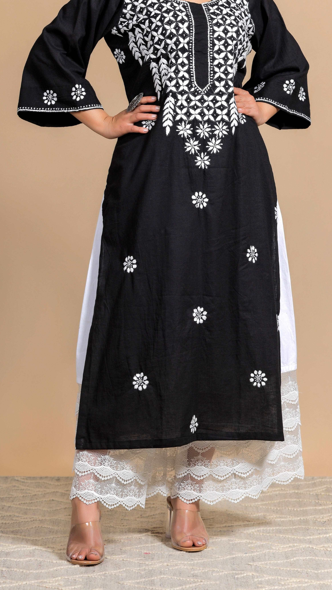 Statement Palazzo: White Cotton Palazzo with Four Intricate Laces - Mom & You Clothing