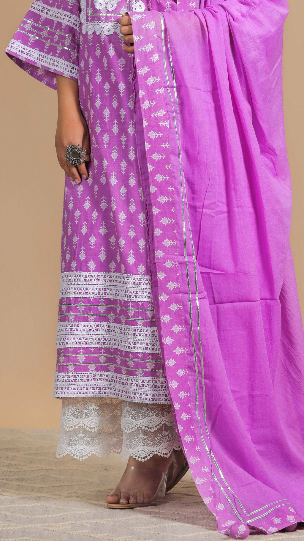 Statement Palazzo: White Cotton Palazzo with Four Intricate Laces - Mom & You Clothing