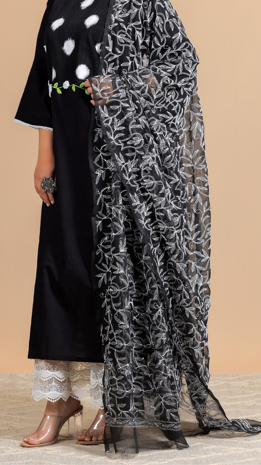 Statement Palazzo: White Cotton Palazzo with Four Intricate Laces - Mom & You Clothing