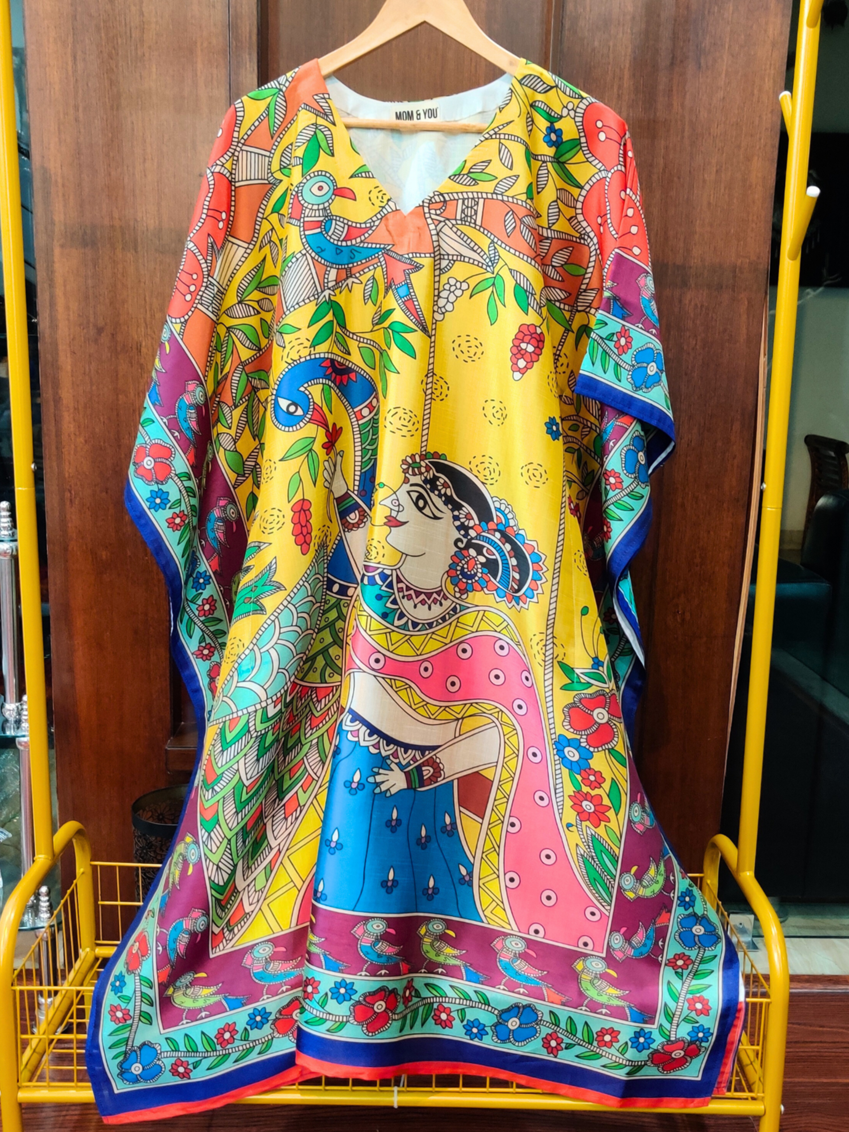 Yellow Digital Printed Muslin Silk Stitched Kurta Kaftan