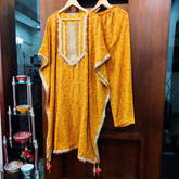 Yellow Bandhej Flowable Cotton Kurta Kaftan Stitched Co-Ord Set - Mom & You Clothing