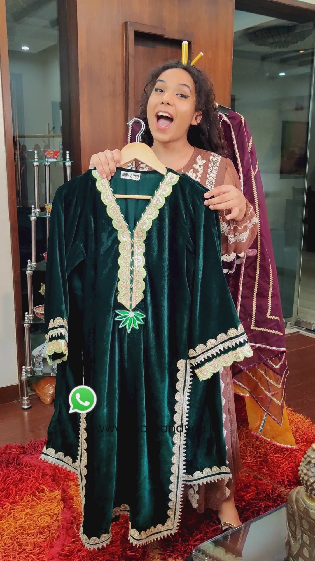 Green Velvet Light Green Gota Stitched Co-Ord Set