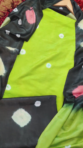 Lime Green Cotton Silk Bandhej Unstitched Dress Material Suit Set