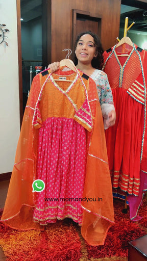Magenta Cotton Stitched Anarkali Suit Set