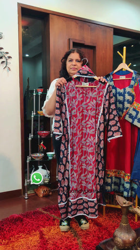Maroon and Black Ajrakh Cotton Stitched Suit Set