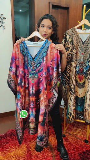 Magenta Digital Printed Muslin Silk Stitched Kurta Kaftan
