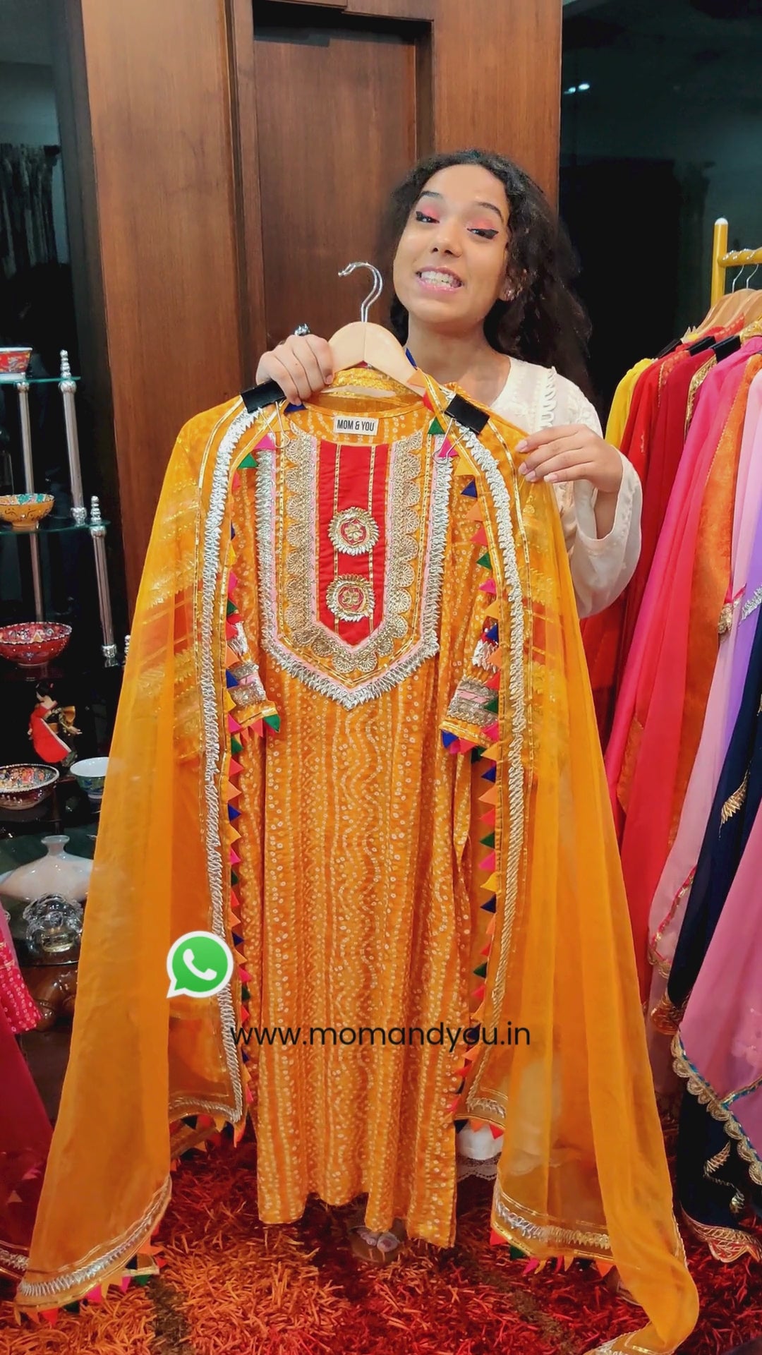 Yellow Bandhej Silver Handcrafted Gota Flowable Cotton Stitched Suit Set