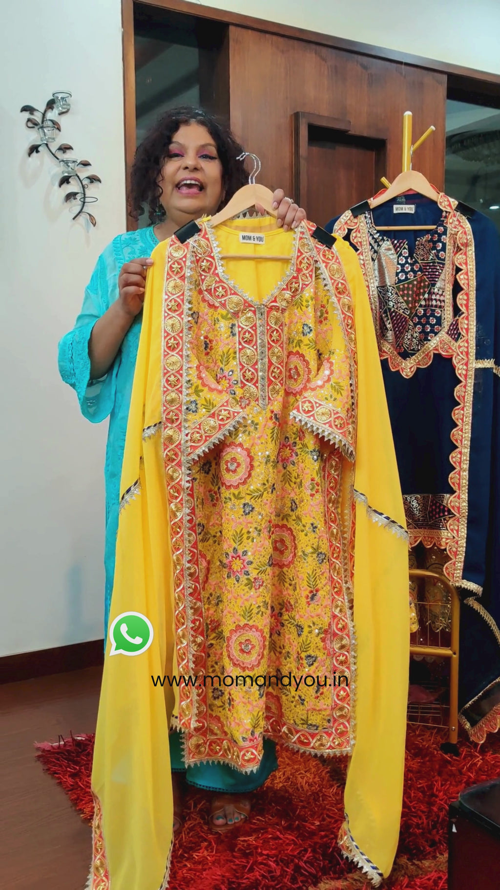 Yellow Floral Georgette Golden Gota Stitched Suit Set