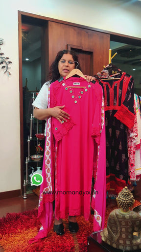 Magenta Cotton Mirror Embroidered Stitched Suit Set