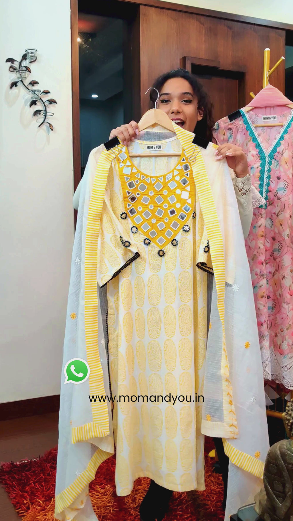 Yellow Handblock Mirror Embroidered Stitched Suit Set