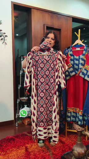 Cream Ajrakh Cotton Stitched Suit Set