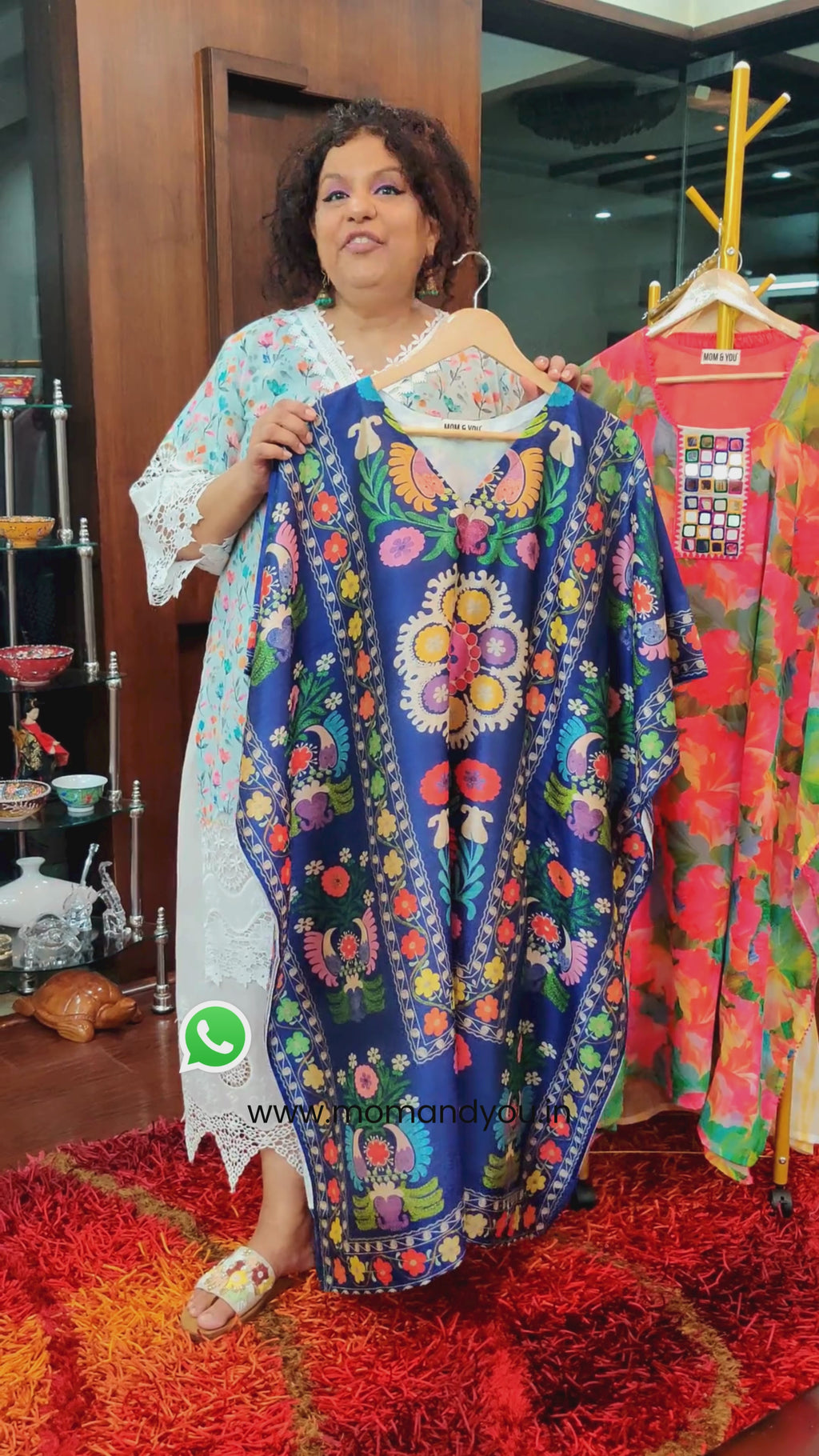 Blue Digital Printed Muslin Silk Stitched Kurta Kaftan