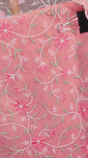 Pink Kota Doria Unstitched Dress Material Kurta Set