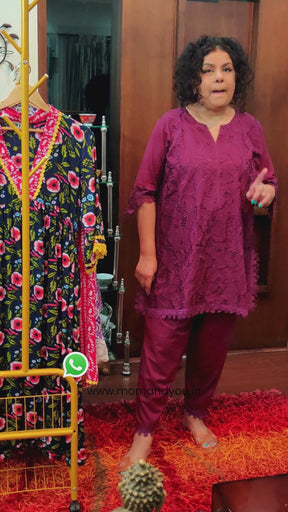 Blue Floral Digital Printed Nyra Cut Anarkali Cotton Stitched Co-Ord Set