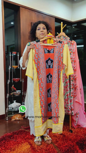 Orange Ajrakh Cotton Stitched Suit Set