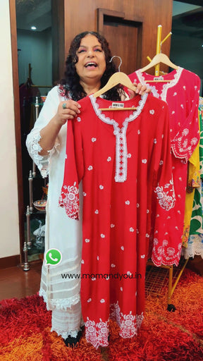 Red Embroidered Cotton Stitched Co-Ord Set